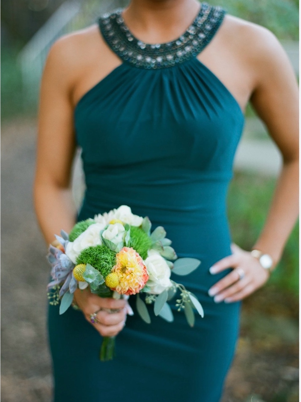 NWOT Caché Teal Halter Neck Beaded Cocktail Dress Size 2